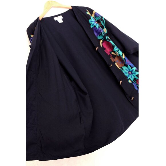 Vintage The Daily Planet Embroidered Jacket Floral Fish Metal Coin Button Size L - Picture 12 of 14